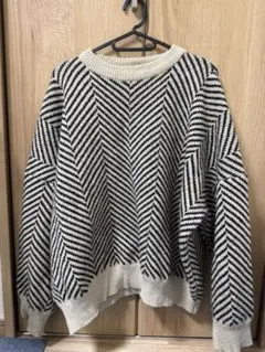 オーバーサイズ ニットセーター 白黒ストライプ