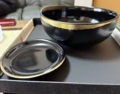 ★茶菓セット　漆器？　金彩あり　お菓子入れと小皿5個セット　kansai