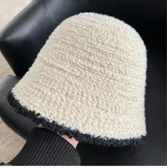 バケットハット アイボリー レディース 帽子 韓国風 小顔 ファーハット 秋冬