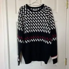 ニット　幾何学模様 長袖　ネイビー