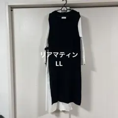 リアマティン　ニットシャツワンピース ロング Vネック