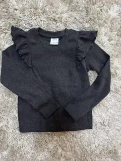 超美品　ZARA フリル付き長袖カットソー グレー120サイズ