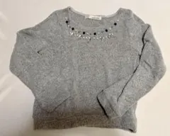 mysty woman グレー ビジュー長袖ニット M