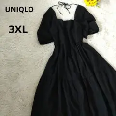 ユニクロ 大きいサイズ 3XL リネンブレンドシャーリングワンピース 黒