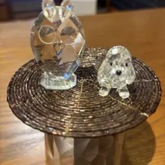 スワロフスキー　犬（ビーグル）、フクロウ　クリスタル置物２つセット