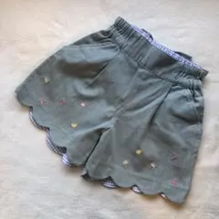 新品☆メゾピアノ アイス刺繍 裾スカラップショートパンツ 120 デニム
