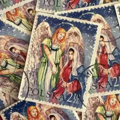 おしゃれな外国切手　ポーランド　紙付き　クリスマス切手　30枚　海外切手　紙もの