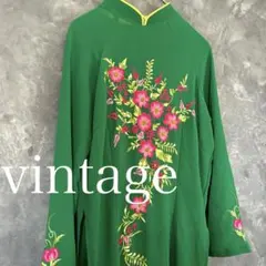 ワンピース 花柄 衣装 緑 シースルー 古着 ヴィンテージ サイドスリッド