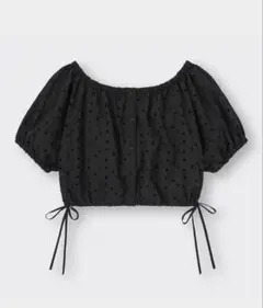 GU ジーユー　コットンレースクロップドブラウス　半袖　ブラック　Lサイズ