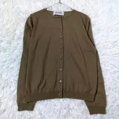 ロペ カーディガン 長袖 シンプル カーキ（38） 綿混 ビジュー 羽織り