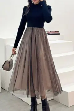 MERCURYDUO）2WAYチュールニットドッキングワンピース