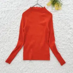イレブンスデュクス　リブニット長袖トップス　レッドオレンジ　大人可愛い
