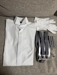 ブライダル新郎用セット（シャツ・サスペンダー・アームバンド・手袋・カフスボタン）