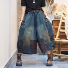 デニムパンツゆったりブルー