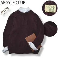 90s 英国製 アーガイルクラブ ウール ニット ラグランスリーブ M ボルドー