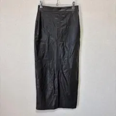 フェイクレザー ロングスカート Iライン スリット フリーサイズ ダークグレー