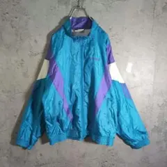 90s adidas ナイロンジャケット 切替デザイン ターコイズ パープル L