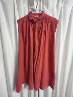 赤 ノースリーブシャツワンピース