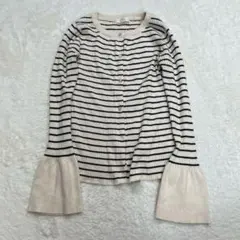 セポ 長袖ニット カーディガン 薄手 ボリュームスリーブ ボーダー カジュアル