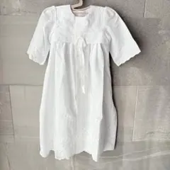 【中古】ベビー　新生児　白　刺繍入りセレモニードレス　刺繍　レース　退院着　春夏