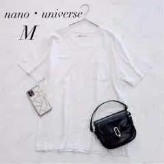 ナノユニバース/Tシャツ/ホワイト/Vネック/コットン/Mサイズ/ポケット付きのサムネイル