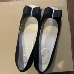 DIANA [美品]オープントゥ・ウェッジソールパンプス　ネイビ-リボン付き