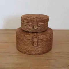 アタ　収納　 ラウンドボックス　かご　蓋付き　2個セット　裁縫箱　マスク入れ