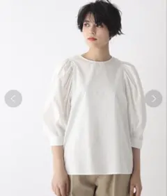 オペークドットクリップ　ブロード ボリュームスリーブブラウス