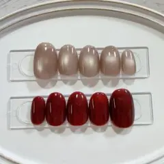 【現品・即購入可】ネイルチップ ハンドメイド ボルドー　マグネットネイル