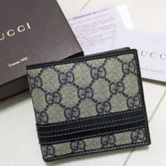 GUCCI 二つ折り財布 GGパターン ベージュ/ネイビー