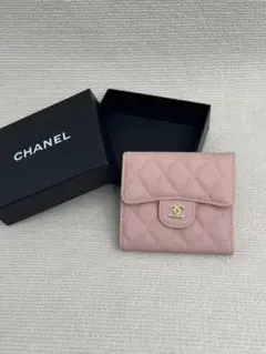 CHANEL アイコンライン Wホック 二つ折り財布 ピンク ラムスキン ココ