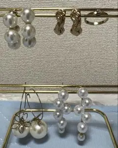 一点物 淡水5粒パールのピアス 結婚式 前撮り 誕プレ ゴールド - メルカリ