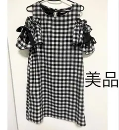 オフショルダー フリル ミニワンピース チェック柄
