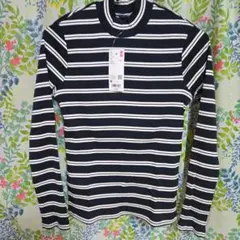 【新品】リブハイネック長袖T ボーダー ユニクロ　M　白紺