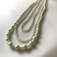 【値下げセール】パール調（パール風のビーズ使用）３連ロングネックレス　3本セット