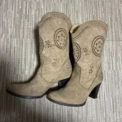 ベージュ スエード風 ウエスタンブーツ M