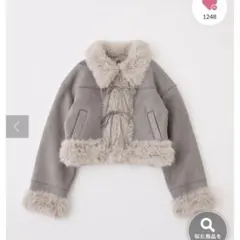 NICE CLAUP フェイクムートンリボンアウター グレー