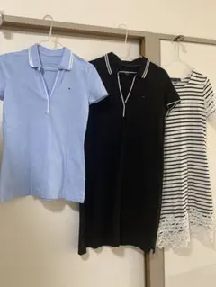 半袖ポロシャツ 3点セット 水色 黒 ストライプ