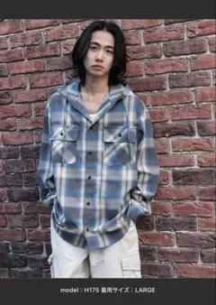 WEGO オンブレチェックフードシャツ M