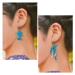 《金属アレルギー対応》アシンメトリーピアス　水引アクセサリー　ライトブルー