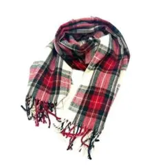ストール マフラー ひざ掛け チェック 赤 大判 アイボリー レッド グリーン