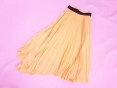 ミラオーウェン　プリーツ　ミモレスカート　アシンメトリー　クリームイエロー