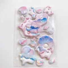 ユニコーン　もちもちシール　ストーン付き マシュマロ　アザラシ　イルカ　海　貝