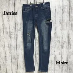 【Janiss】ダメージジーンズ【M】ブルー スキニーパンツ