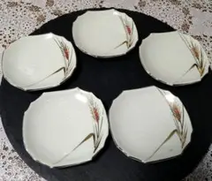 【昭和レトロ】麦の穂柄　小皿5枚セット　縁起物　年季物