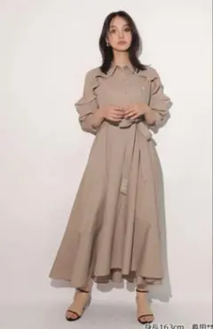 【Rirandture】フリルシャツワンピース／キャメル