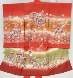 七五三お宮参り女児初着一つ身　長襦袢付　糸巻・御所車《子供473》#江戸小もーん