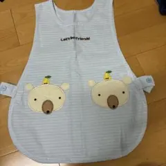 クマの顔刺繍 水色ストライプエプロン