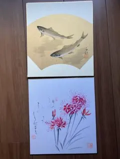 色紙　２枚セット　和風　日本画　インテリア　装飾