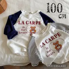 韓国 子供服 キッズ レトロ 長袖 ロンT 半袖 ボーダー 英字 100cm